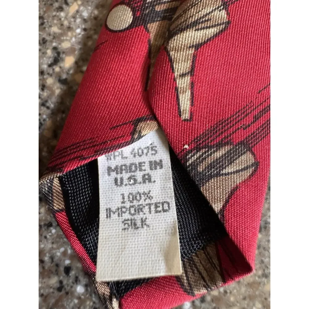 Vintage Spencer & Lowe Golf Club Golf Ball Novelty Tie Red 100% Silk Made USA